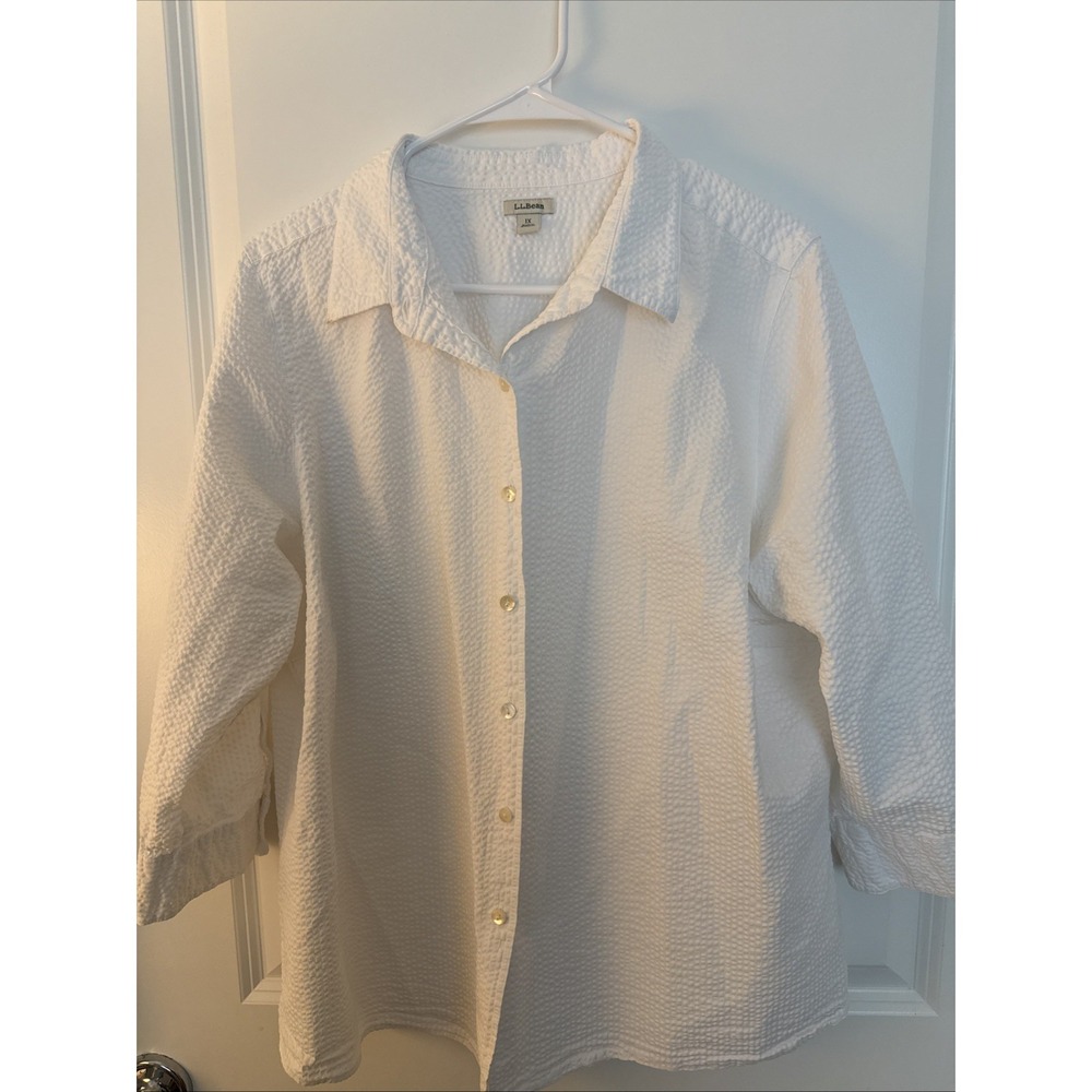 L.L. Bean Plus Size 1X Women 3/4 Length Sleeves Gauze White Pearl Button Blouse